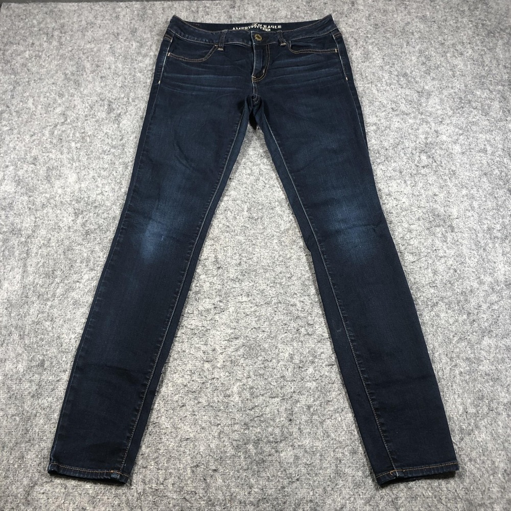 American Eagle Jegging Jeans Womens 8 Long Blue Dark Wash Mid Rise Stretch Denim